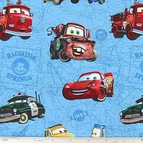 Csomag 2 - Disney Cars kipufogófürdő Térképen Kék Pamut Szövet - 18 x 22 Kövér Negyed (Csomag 2)