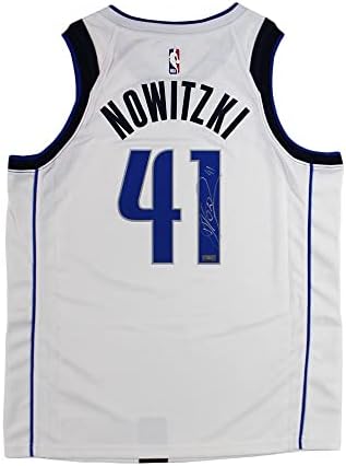 Dirk Nowitzki Aláírt Dallas Mavericks Nike Swingman Fehér NBA Jersey - Dedikált NBA Mezek