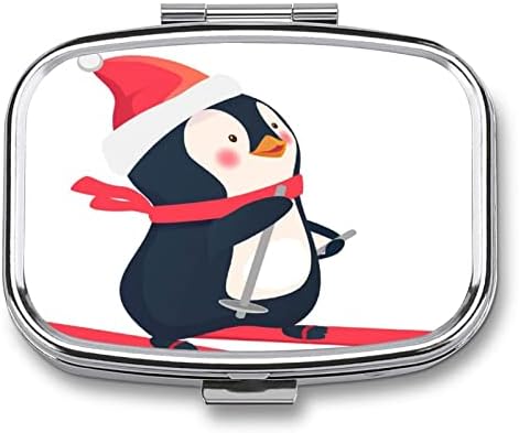 Gyógyszeres Dobozt Pingvin Ski Boldog Karácsonyt Négyzet Alakú Gyógyszer a Tabletta Esetben Hordozható Doboz Vitamin Konténer