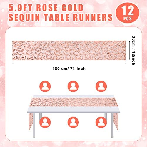 12 Db Rose Arany Flitter Táblázat Futók 12 x 71 Hüvelyk Rose Gold Szőlő Futók a Táblázat Rose Arany Glitter Futók Hímzett