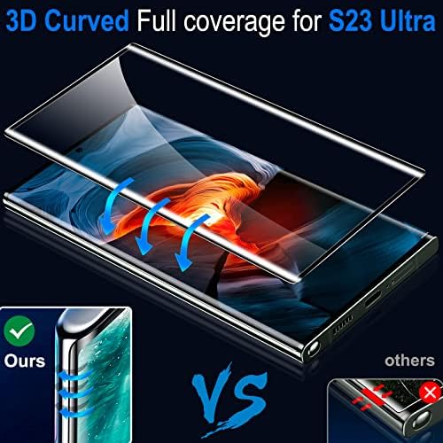 [2+2 Csomag] Galaxy S23 Ultra Screen Protector, 9H Edzett Üveg, Ultrahangos Ujjlenyomat Támogatás, 3D Ívelt, HD Tiszta karcálló