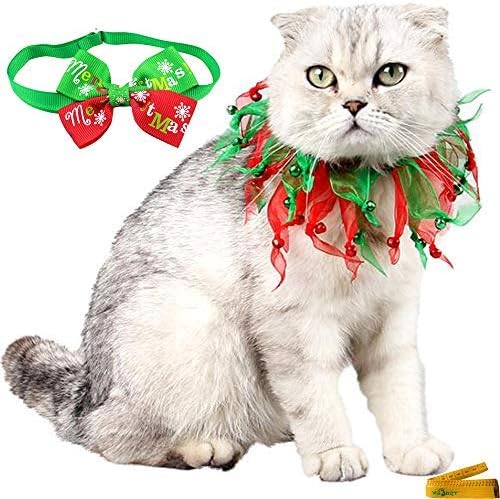 Állítható Kisállat Dekoratív Karácsonyi Piros, Zöld, Jingle Bells csokornyakkendő Nyakörv Macskák, Nyulak Kis Kutyák
