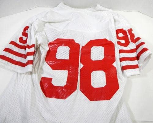 1980-as években San Francisco 49ers 98 Játék Kiadott Fehér Jersey 48 DP26611 - Aláíratlan NFL Játék Használt Mezek