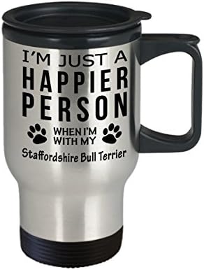 Kutya Szerető Utazási Bögre - Boldogabb Ember A Staffordshire Bull Terrier -Kisállat-Tulajdonos Mentő Ajándékok