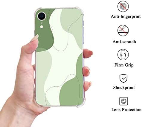 Oubliert Esztétikai Sage Green Line Art Esetben Kompatibilis az iPhone XR, Minimalista Absztrakt Zöld Foltok az iPhone számára,