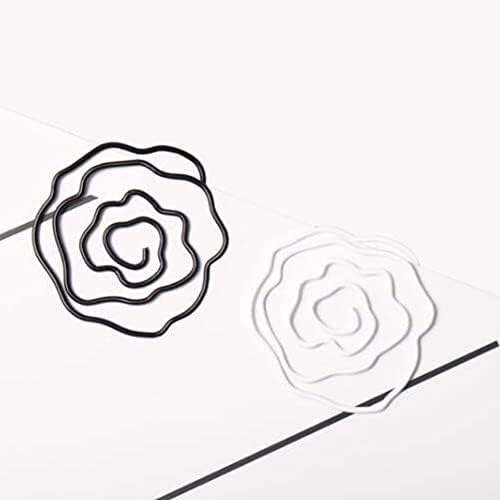20 Db Fekete-Fehér Rózsa Gemkapcsok Aranyos Virág Formájú Könyvjelzők Csapok, Irodaszerek Fém Dokumentum Szervező Gemkapcsok