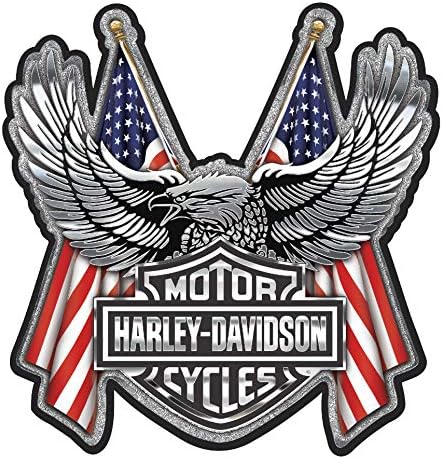Harley-Davidson Dombornyomott Bar & Pajzs Sas Zászló Króm Matrica - 6 x 8