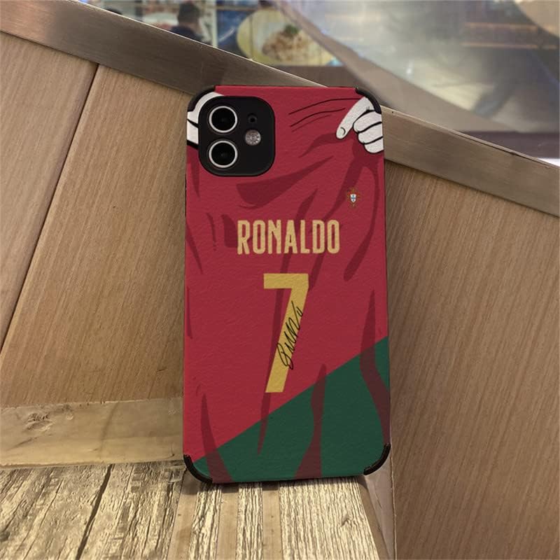 Király Ronaldo Foci Telefon tok iPhone 13 Esetben, Kreatív Jersey Sokk Abszorpciós, Puha Bőr Keret Támogatás Fekete Telefon