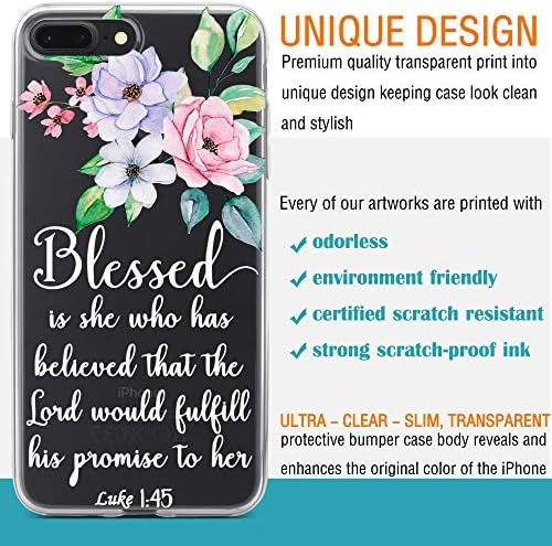 iPhone 7 Plus Esetben,iPhone 8 Plusz az Esetben a Nők Aranyos Stuning Virág Virág Bibliai Vers Keresztény Lukács 1:45 Tiszta,
