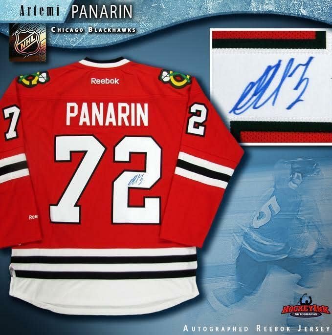 Artemi Panarin Aláírt Chicago Blackhawks Piros Reebok Jersey INGYENES KISZÁLLÍTÁS - Dedikált NHL-Mezek