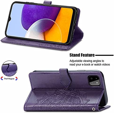 Asuwish Kompatibilis a Samsung Galaxy A22 5G Tárca az Esetben Edzett Üveg kijelző Védő fólia, Bőr Flip Cover Kártya Tartóját