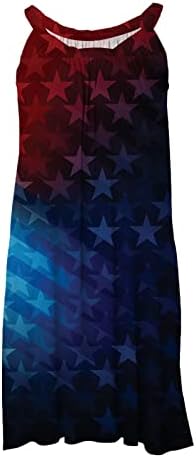 HOXINE július 4. Nyári nyári ruháknak Női Alkalmi Bohém Strand Ruha USA Zászló Csillagok, Csíkos Nyomtatás Tank Ujjatlan