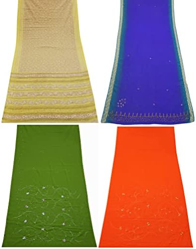 Peegli Többszínű Vintage Saree Csomag 4 Vegyes Minta DIY Kézműves Szövet Nők Georgette Használt Sari